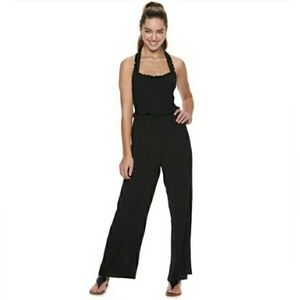 Candies black smocked halter jumpsuit